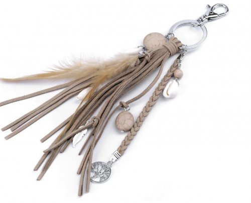 Anhänger - Kunstwildleder Fransen - beige